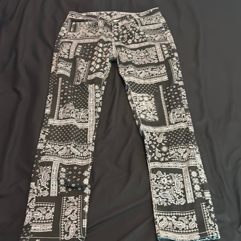 Fashionable cotton paisley scarf print jeans Men size 34
